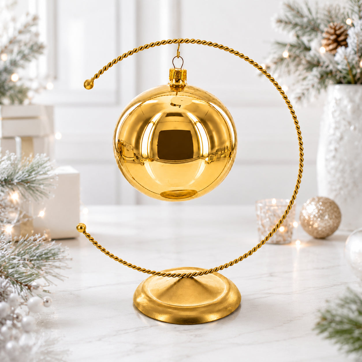 Crescent Moon Twisted Gold Metal Ornament Display Stand 9 Inches (Poland)