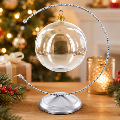 Crescent Moon Twisted Silver Metal Ornament Display Stand 9 Inches (Poland)