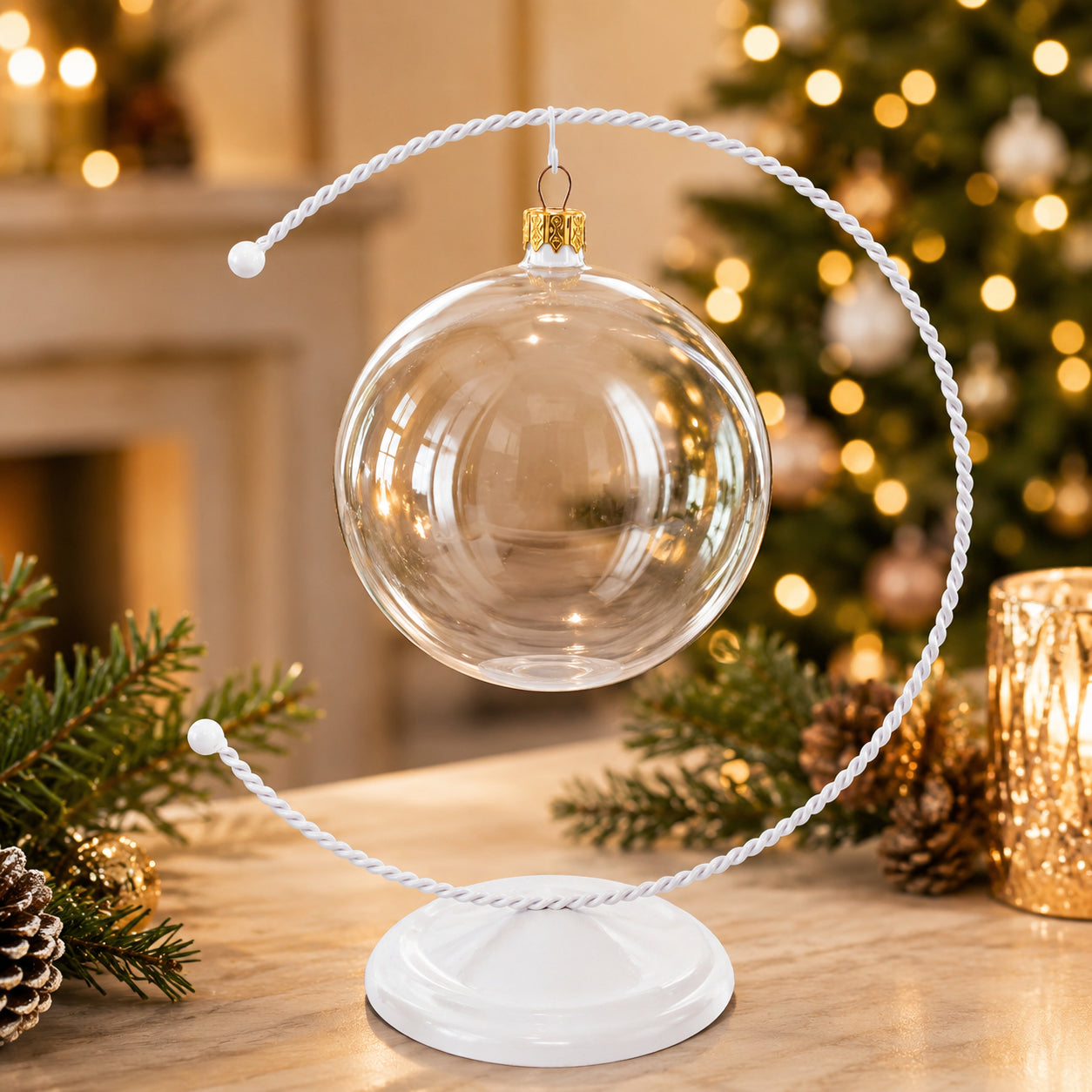 Crescent Moon Twisted White Painted Metal Ornament Display Stand 9 Inches (Poland)