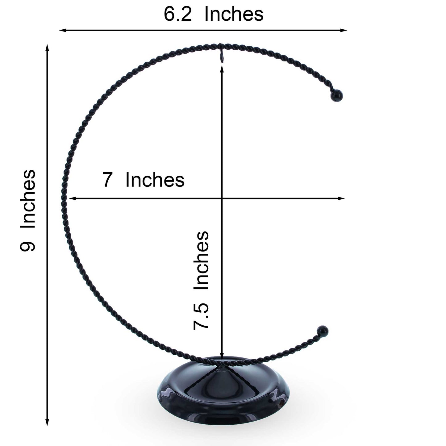 Crescent Moon Twisted Black Painted Metal Ornament Display Stand 9 Inches (Poland)