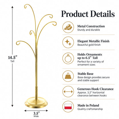 5-Arm Scroll Tree Branches Gold Metal Ornament Display Stand 14.5 Inches (Poland)