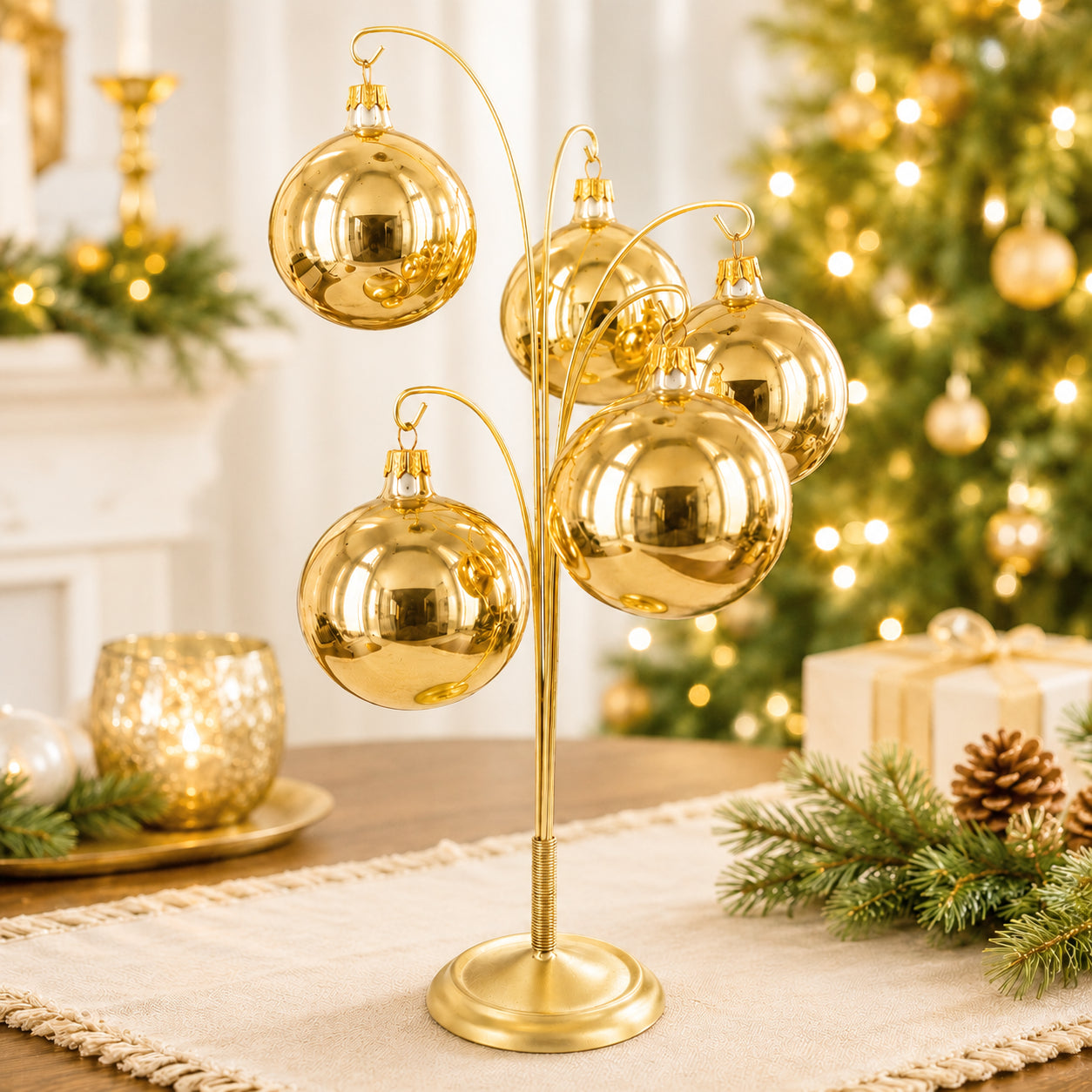 5-Arm Scroll Tree Branches Gold Metal Ornament Display Stand 14.5 Inches (Poland)