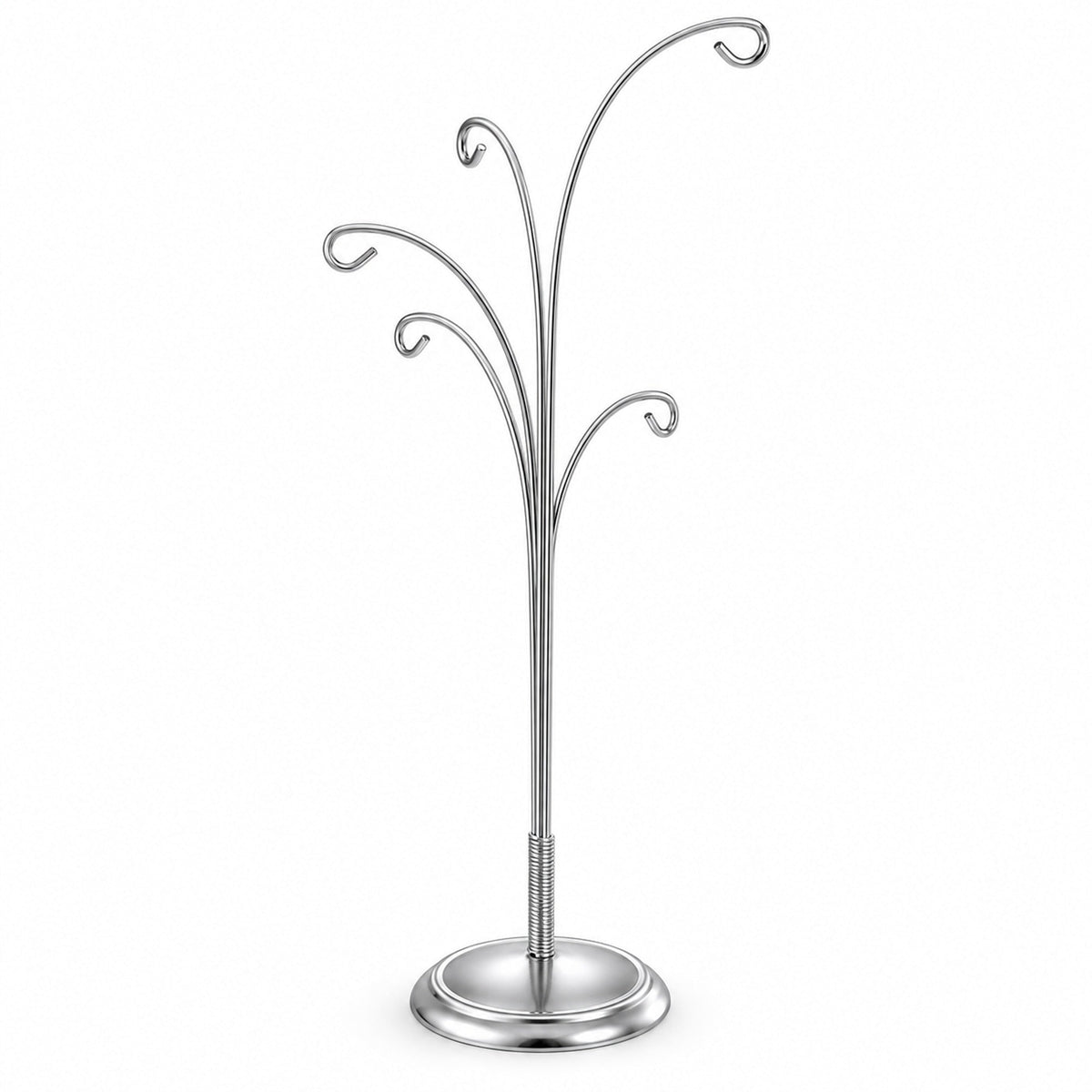 5-Arm Scroll Tree Branches Silver Metal Ornament Display Stand 14.5 Inches (Poland)