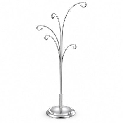 5-Arm Scroll Tree Branches Silver Metal Ornament Display Stand 14.5 Inches (Poland)