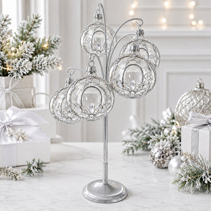 5-Arm Scroll Tree Branches Silver Metal Ornament Display Stand 14.5 Inches (Poland)
