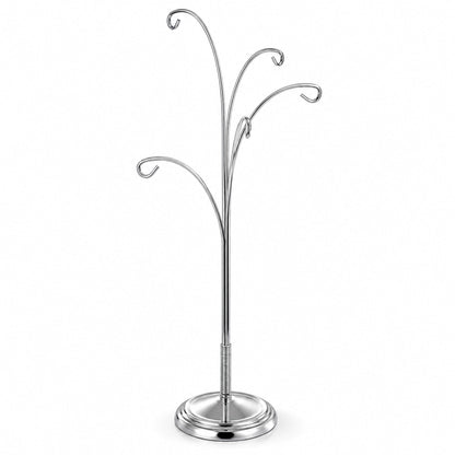 5-Arm Scroll Tree Branches Silver Metal Ornament Display Stand 14.5 Inches (Poland)