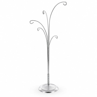5-Arm Scroll Tree Branches Silver Metal Ornament Display Stand 14.5 Inches (Poland)