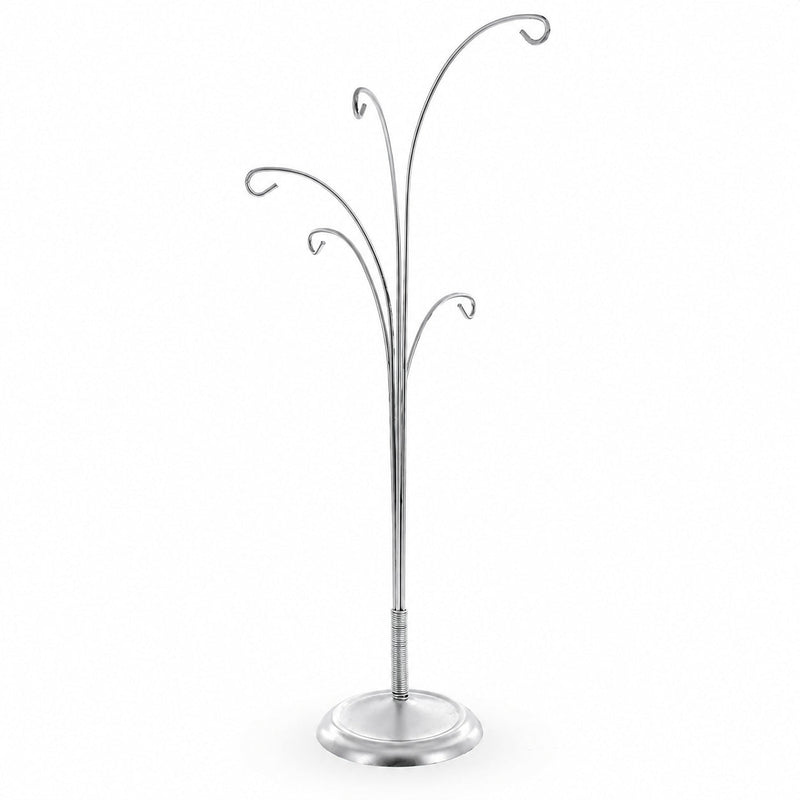 5-Arm Scroll Tree Branches Silver Metal Ornament Display Stand 14.5 Inches (Poland)