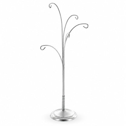 5-Arm Scroll Tree Branches Silver Metal Ornament Display Stand 14.5 Inches (Poland)
