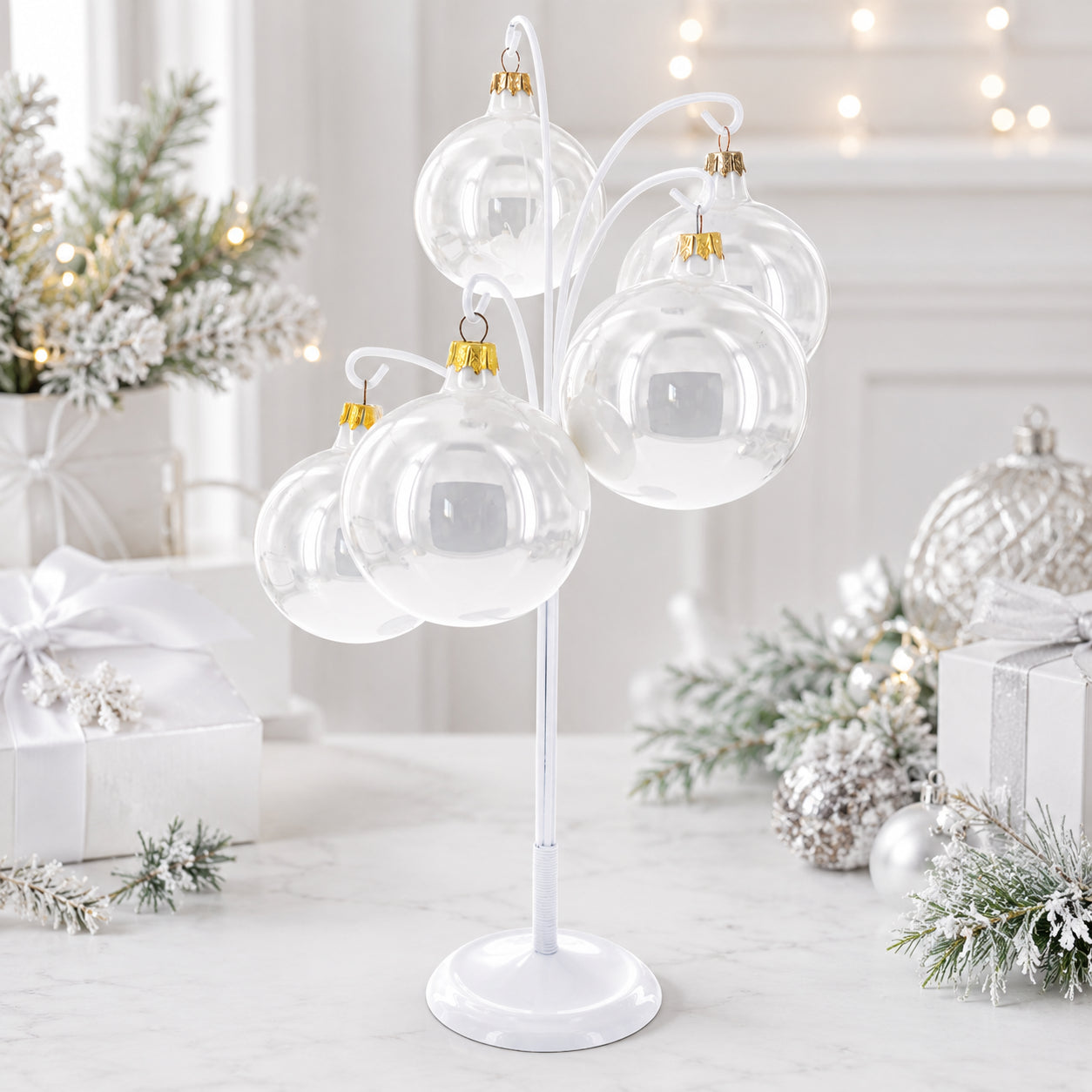 5-Arm Scroll Tree Branches White Painted Metal Ornament Display Stand 14.5 Inches (Poland)