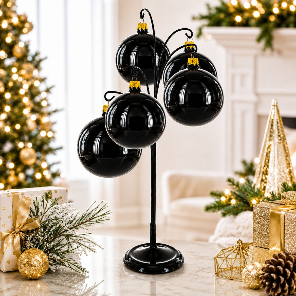 5-Arm Scroll Tree Branches Black Painted Metal Ornament Display Stand 14.5 Inches (Poland)
