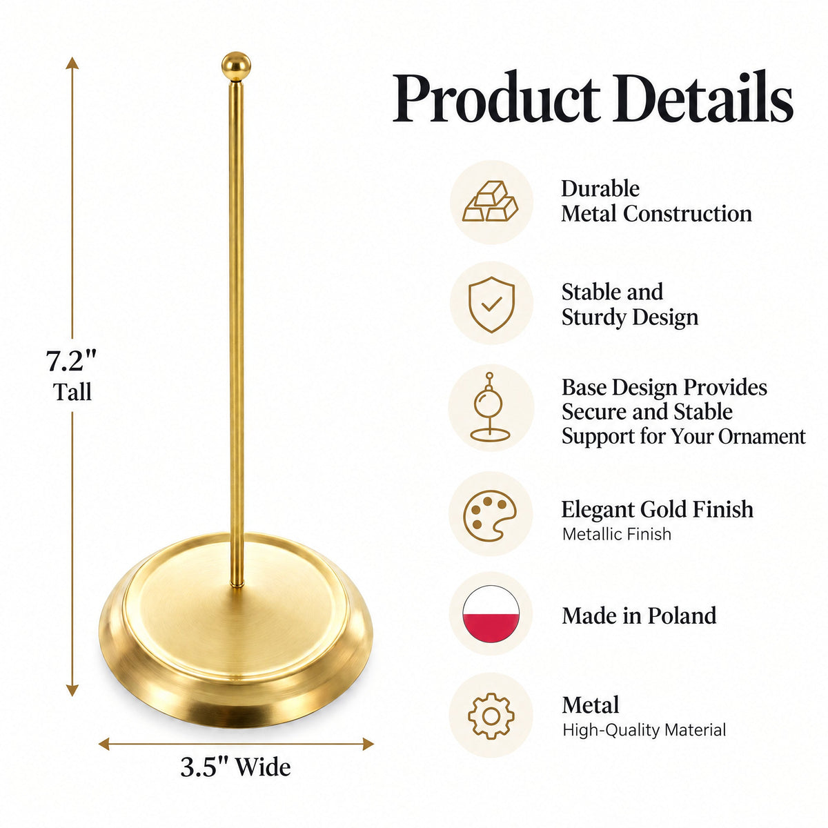 Upright Gold Metal Christmas Tree Topper Finial Stand Display Stand 7.2 Inches (Poland)