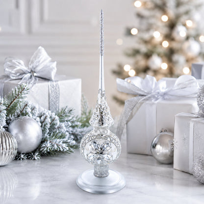 Upright Silver Metal Christmas Tree Topper Finial Stand Display Stand 7.2 Inches (Poland)