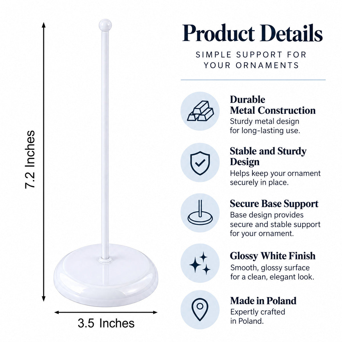 Upright White Metal Christmas Tree Topper Finial Stand Display Stand 7.2 Inches (Poland)