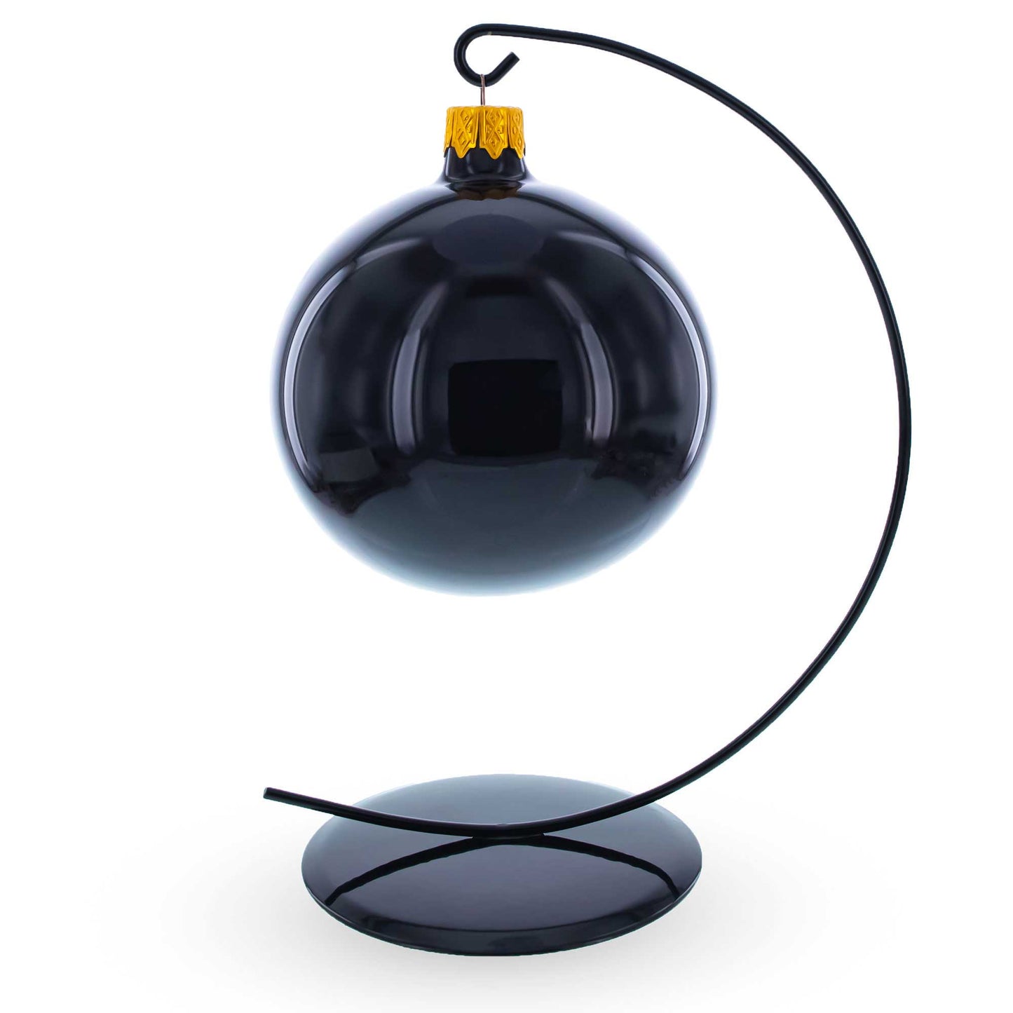 Solid Round Base Black Painted Metal Ornament Display Stand 7.8 Inches (Poland)