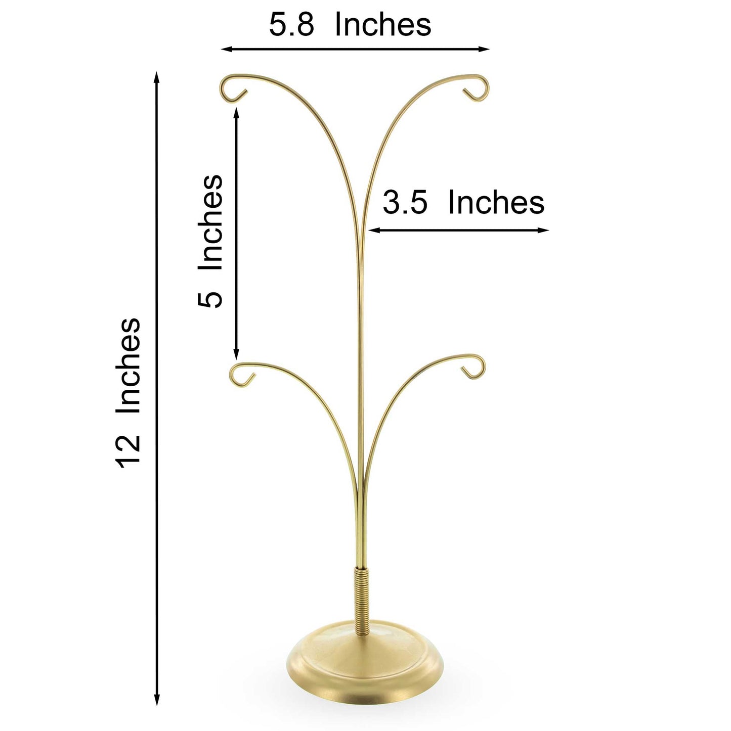 4-Arm Tree Branch Gold Metal Ornament Display Stand 12 Inches (Poland)