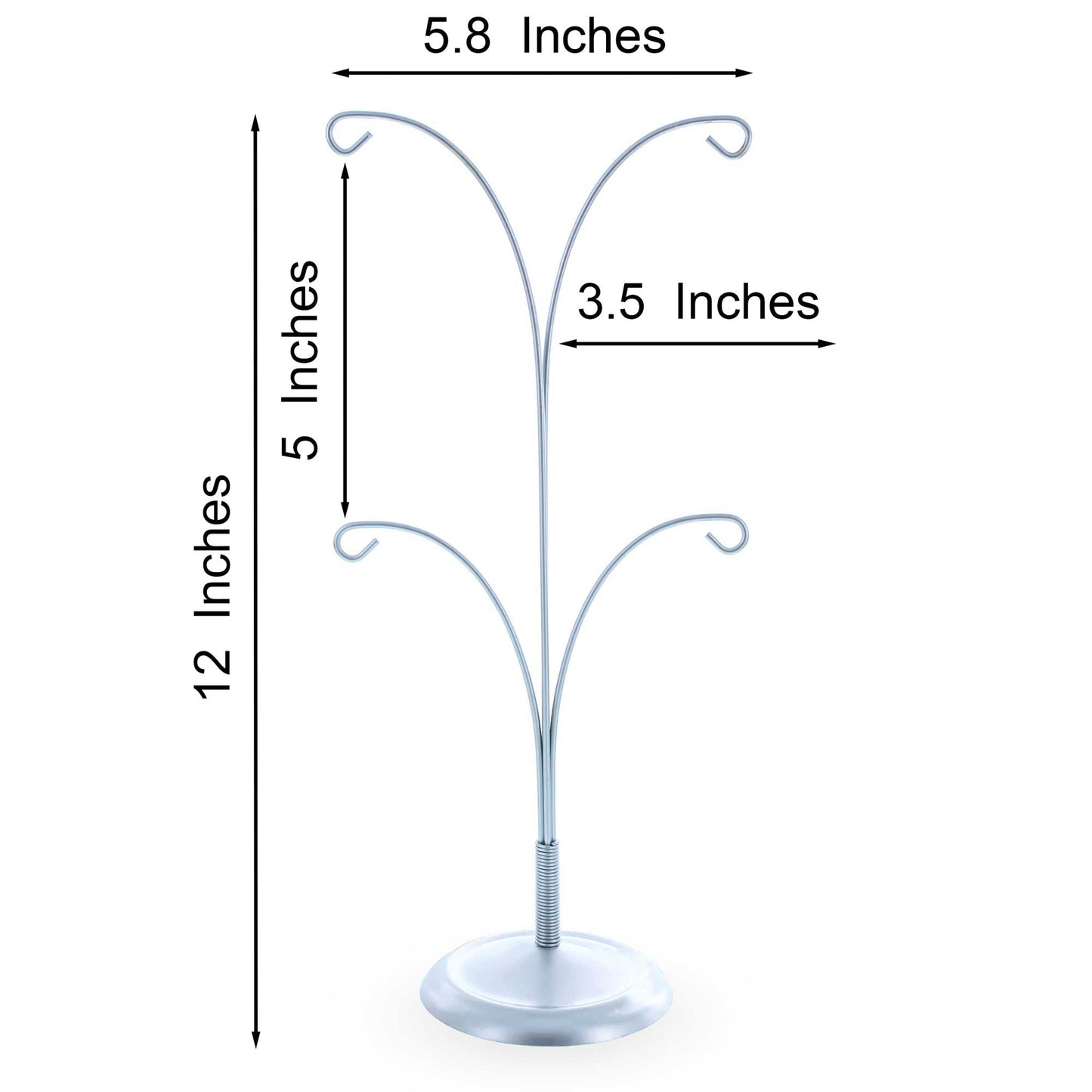 4-Arm Tree Branch Silver Metal Ornament Display Stand 12 Inches (Poland)