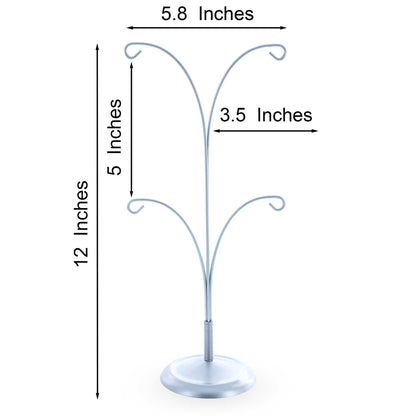 4-Arm Tree Branch Silver Metal Ornament Display Stand 12 Inches (Poland)