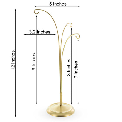3-Arm Botanical Style Gold Metal Ornament Display Stand 12 Inches (Poland)