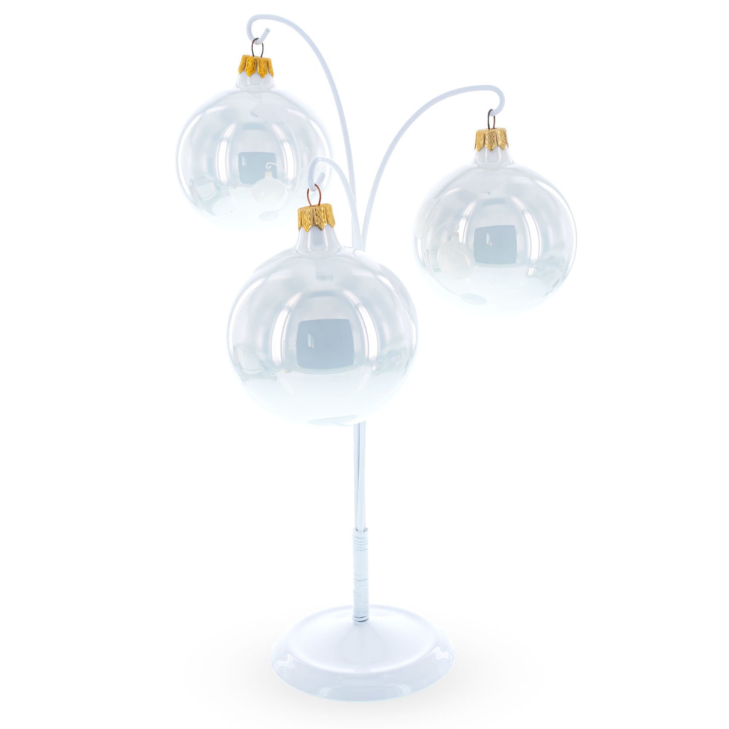 3-Arm Botanical Style White Painted Metal Ornament Display Stand 12 Inches (Poland)