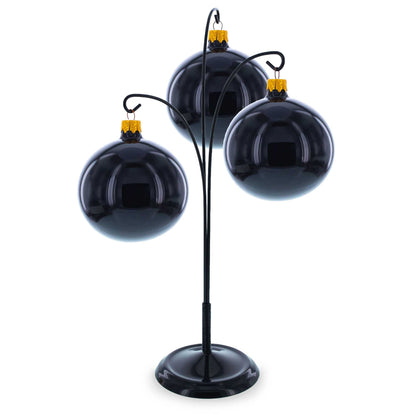 3-Arm Botanical Style Black Painted Metal Ornament Display Stand 12 Inches (Poland)