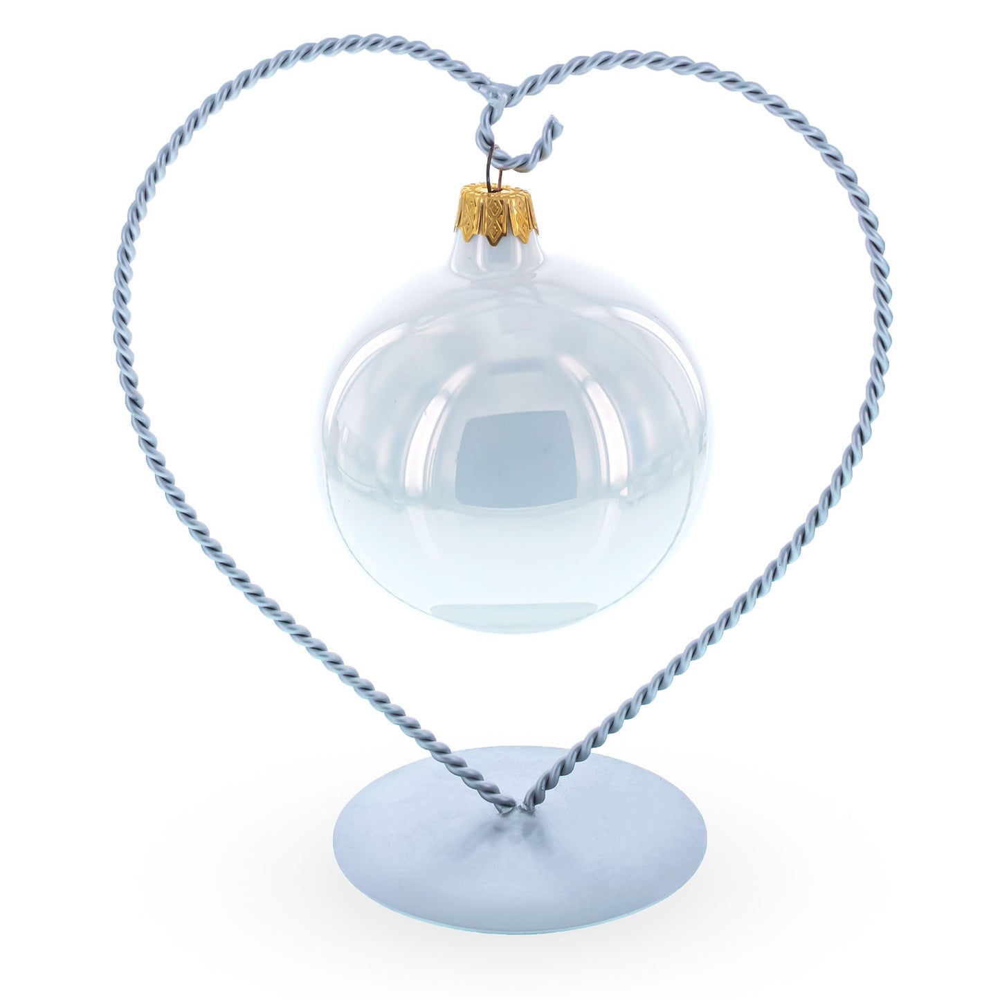 Heart-Shaped Twisted Silver Metal Ornament Display Stand 6.2 Inches (Poland)