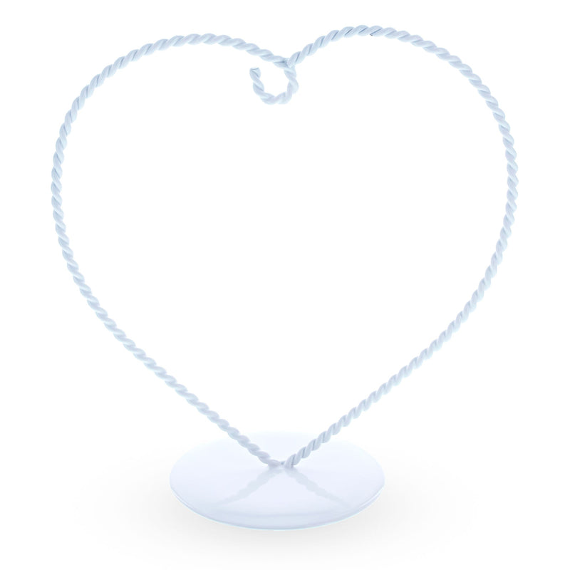 Heart-Shaped Twisted White Painted Metal Ornament Display Stand 6.2 Inches (Poland)