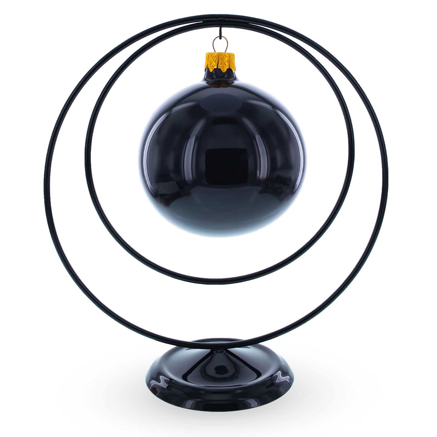 Contemporary Double Circle Black Painted Metal Ornament Display Stand 8.2 Inches (Poland)