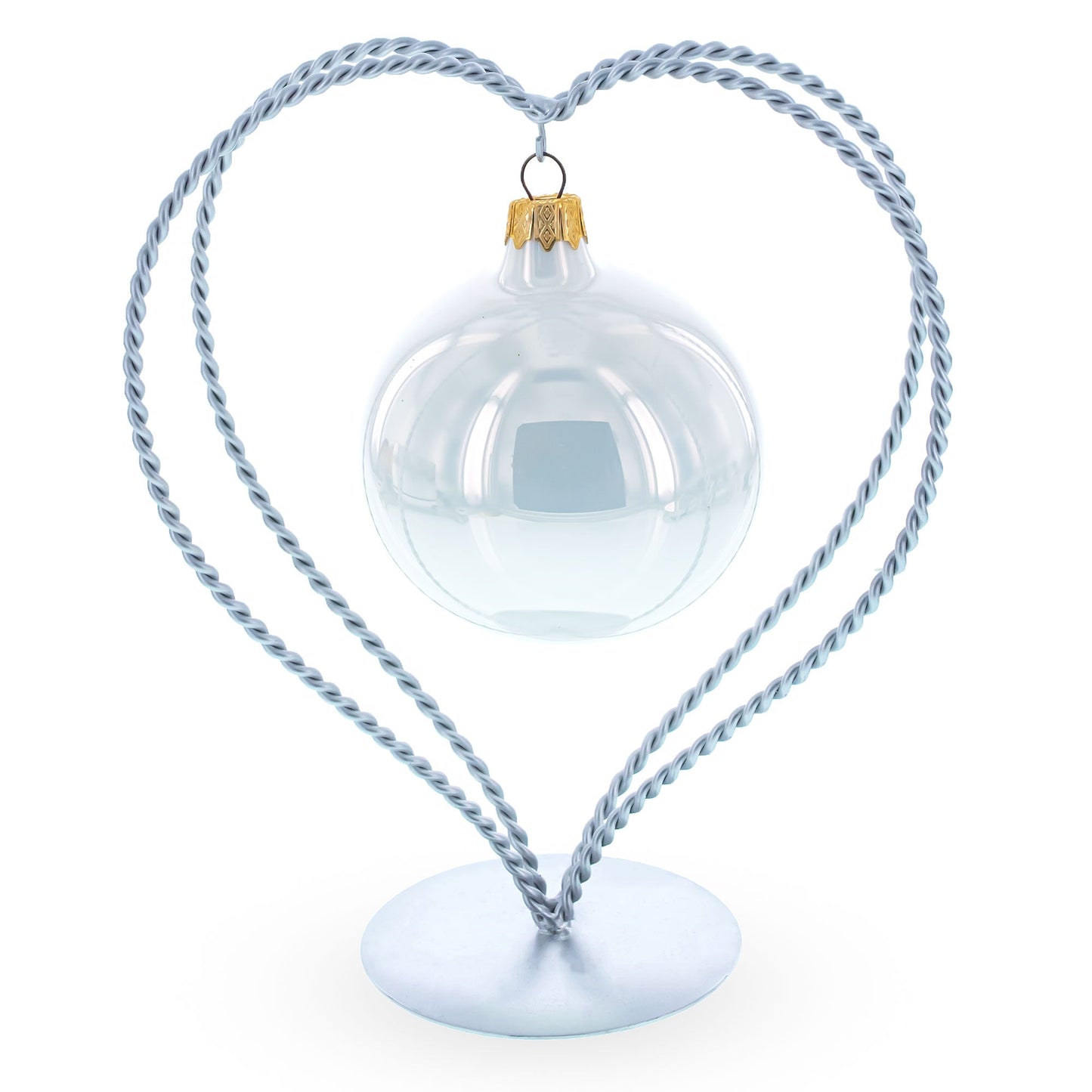 Double Wire Heart Twisted Silver Metal Ornament Display Stand 7.8 Inches (Poland)