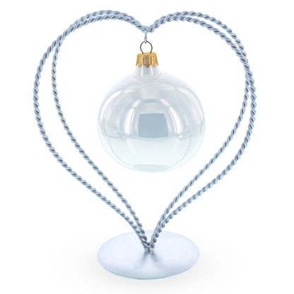 Double Wire Heart Twisted Silver Metal Ornament Display Stand 7.8 Inches (Poland)