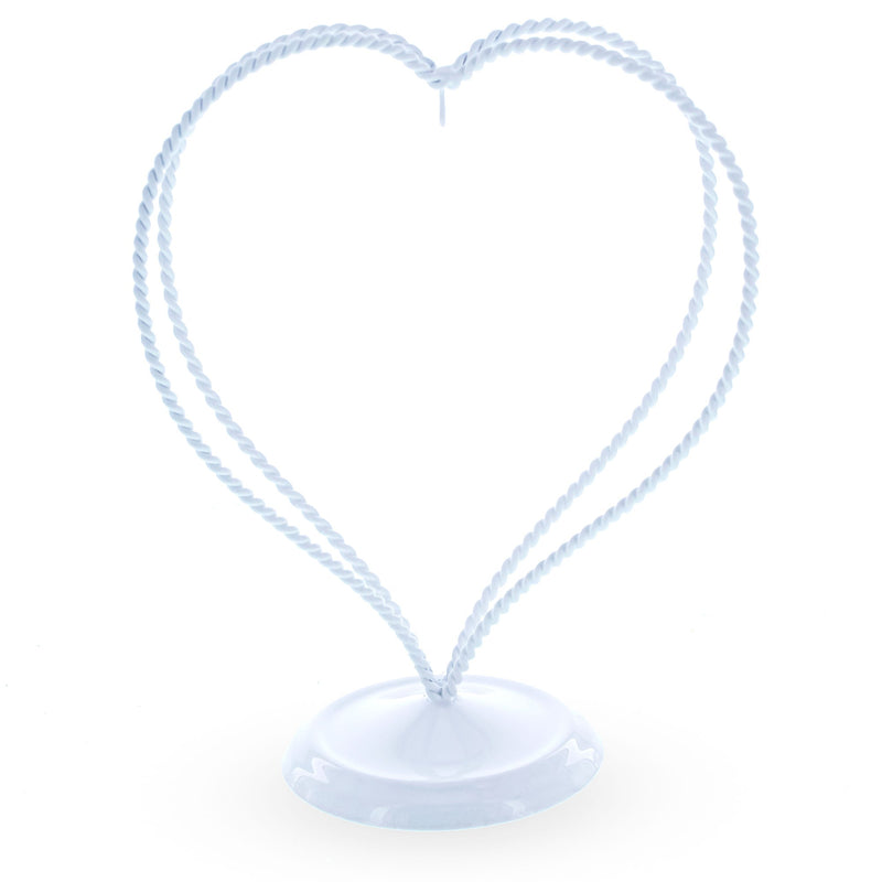 Double Wire Heart Twisted White Paint Metal Ornament Display Stand 7.8 Inches (Poland)