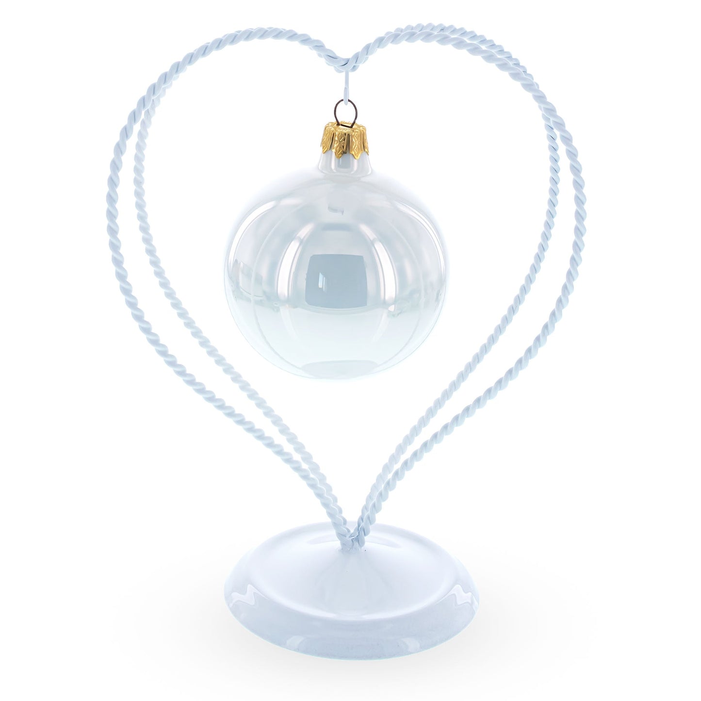 Double Wire Heart Twisted White Paint Metal Ornament Display Stand 7.8 Inches (Poland)