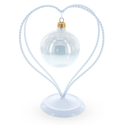 Double Wire Heart Twisted White Paint Metal Ornament Display Stand 7.8 Inches (Poland)
