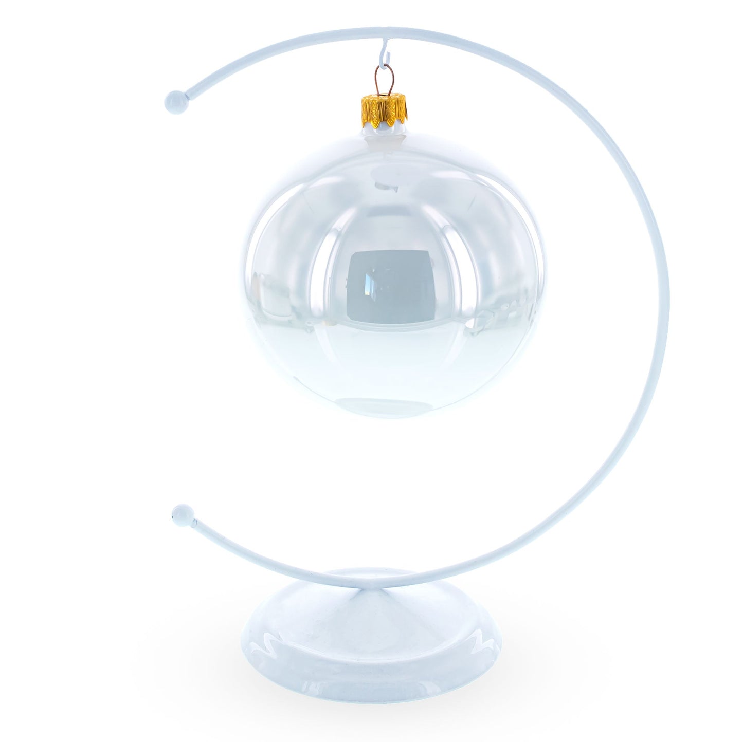 Crescent Moon Twisted White Painted Metal Ornament Display Stand 9 Inches (Poland)