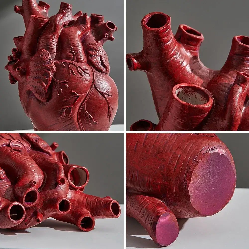 White anatomical heart vase with branches for living room decor