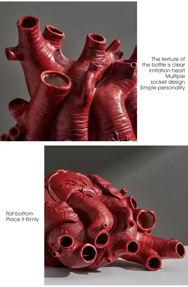 White anatomical heart vase with branches for living room decor
