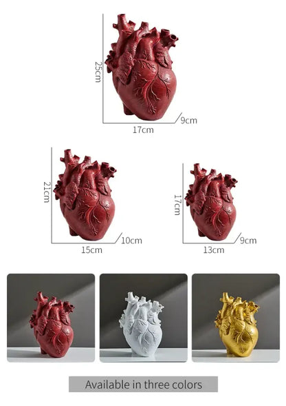 White anatomical heart vase with branches for living room decor