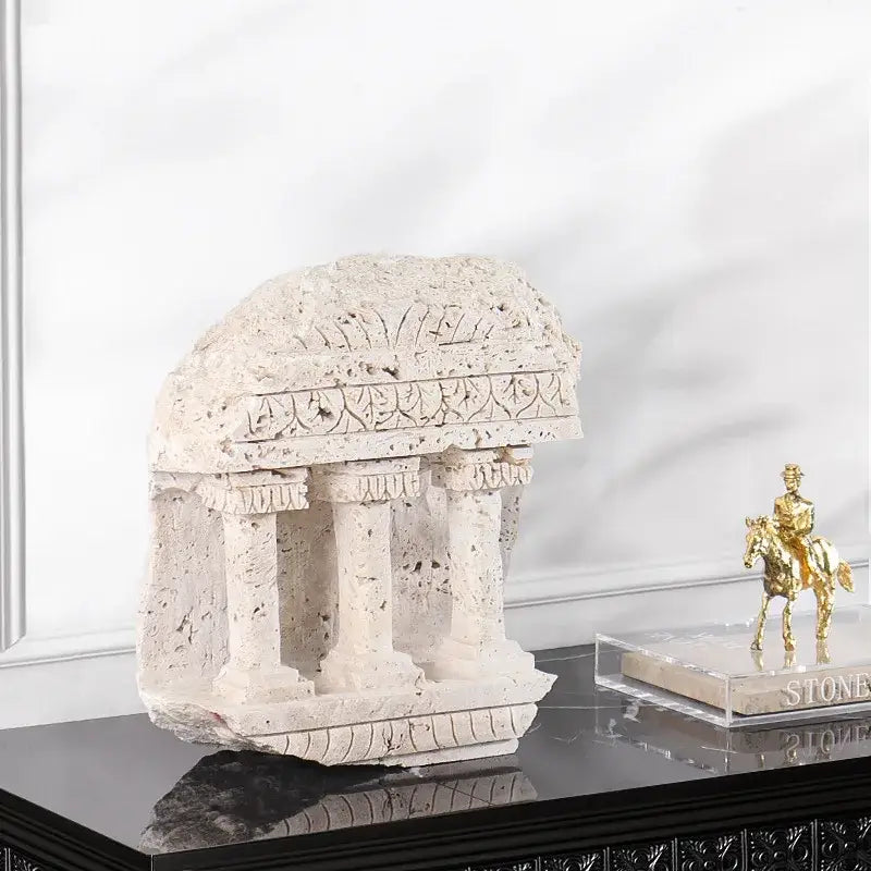 Ancient greek roman temple stone bookends living room decor