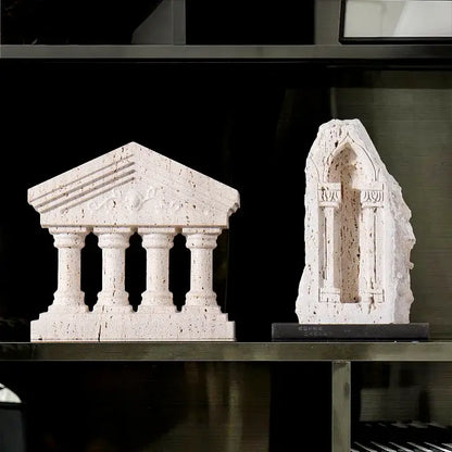 Ancient greek roman temple stone bookends living room decor