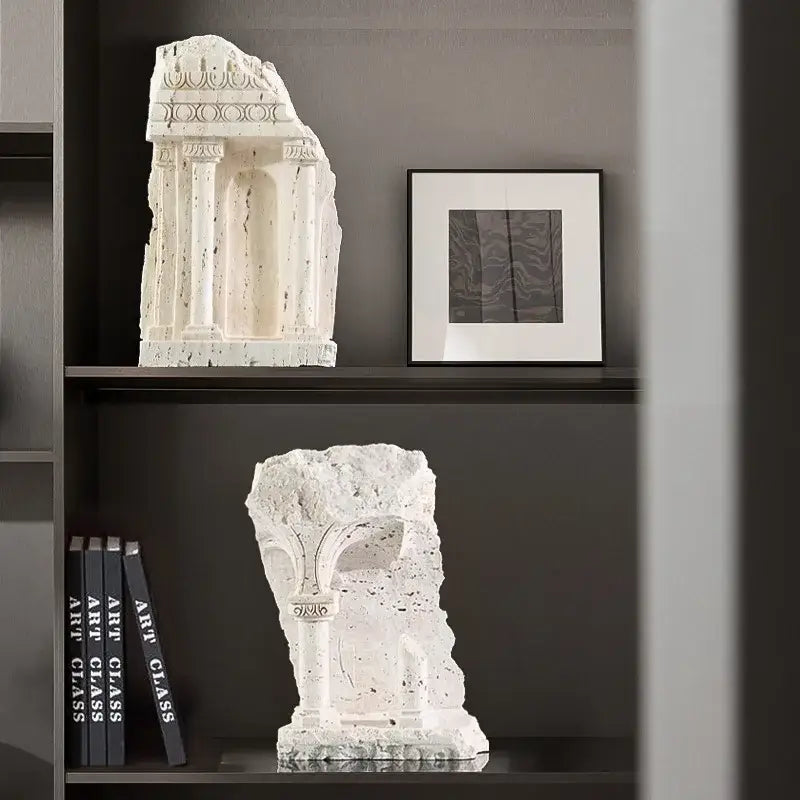Ancient greek roman temple stone bookends living room decor