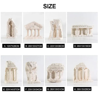 Ancient greek roman temple stone bookends living room decor