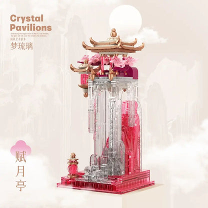 Ancient style pink dream glass fu yue pavilion ornament living room