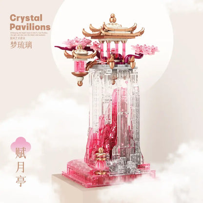 Ancient style pink dream glass fu yue pavilion ornament living room