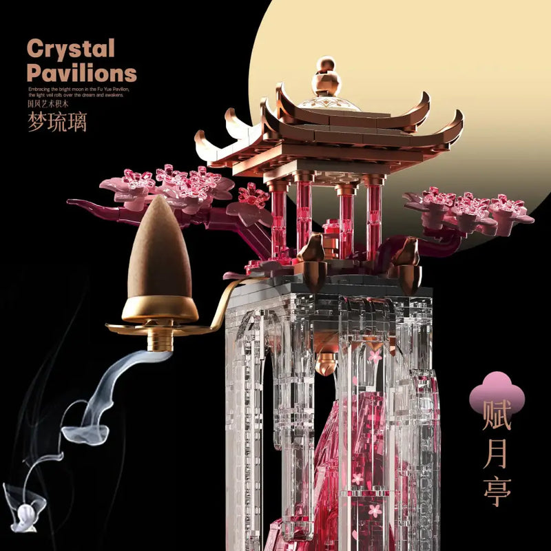 Ancient style pink dream glass fu yue pavilion ornament living room