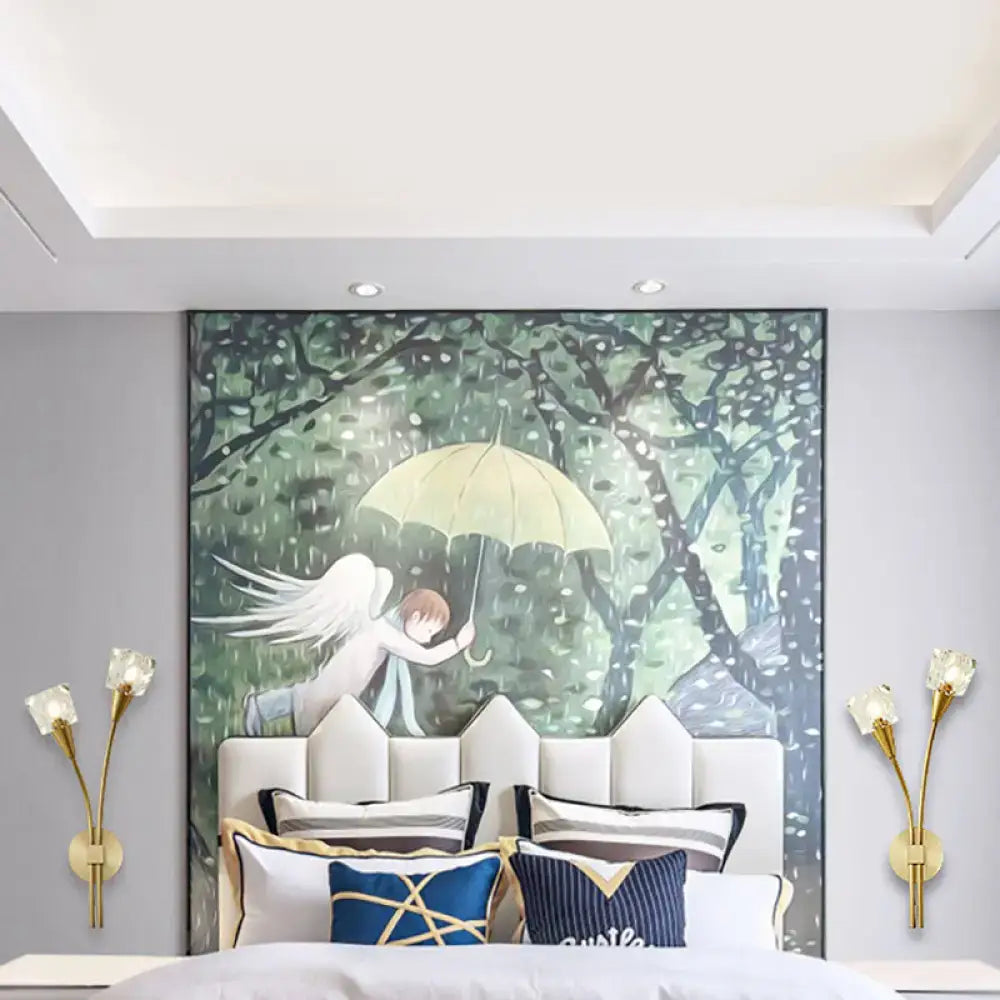 Angel with umbrella forest wall art bedroom e12 framed decor
