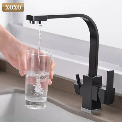 Angular matte black single hole kitchen drinking water faucet