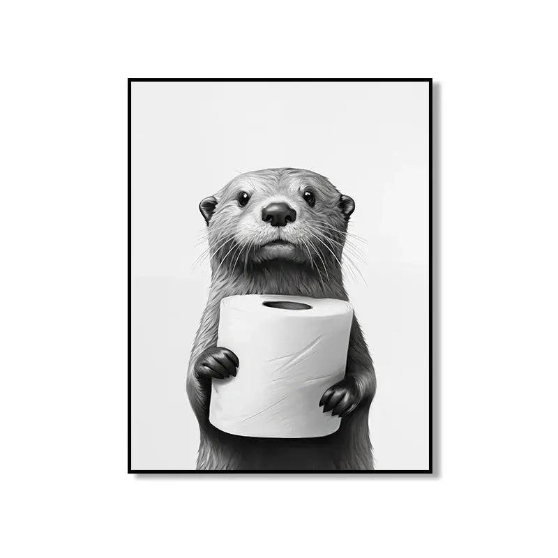 Modern tiger cub toilet paper art framed bathroom wall decor
