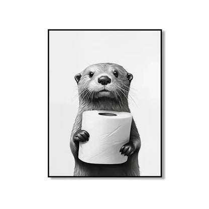 Modern tiger cub toilet paper art framed bathroom wall decor