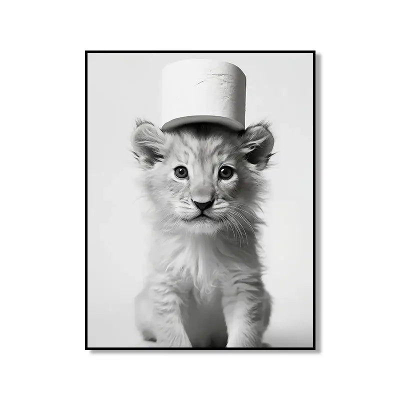 Modern tiger cub toilet paper art framed bathroom wall decor