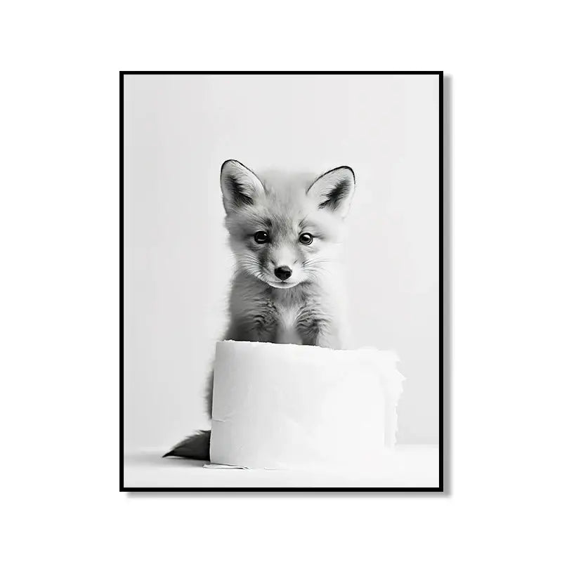 Modern tiger cub toilet paper art framed bathroom wall decor